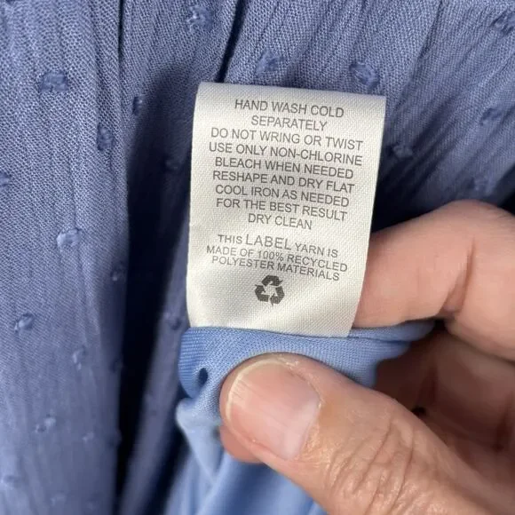 Lucky Brand Women Dress Blue Size Large Boho  V Neck Tie Short Sleeve Smock - Picture 7 of 9